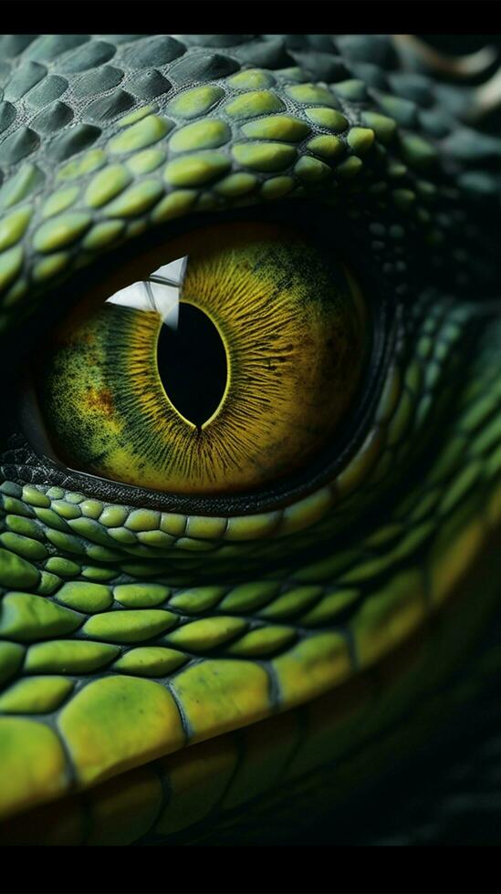 Detailed view of green iguana eye AI Generated photo