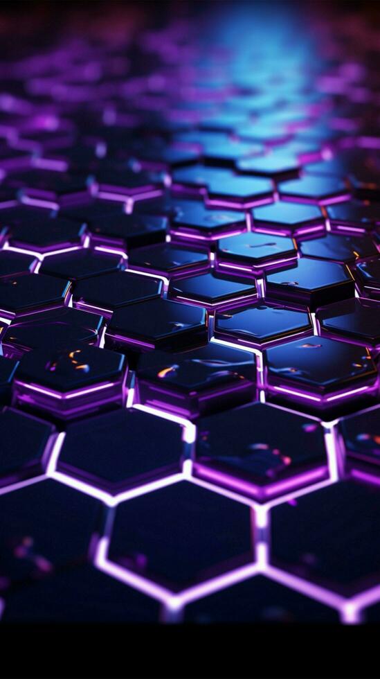 Abstract dark background with purple luminous hexagons, technology, neon Vertical Mobile Wallpaper AI Generated photo