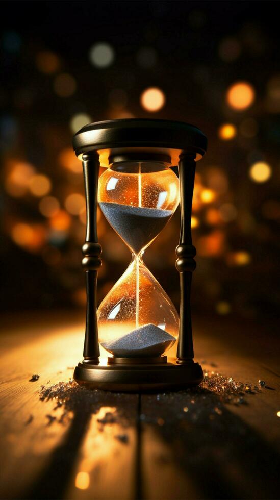 Hourglass with Glowing Sand with Copy space Vertical Mobile Wallpaper AI Generated photo