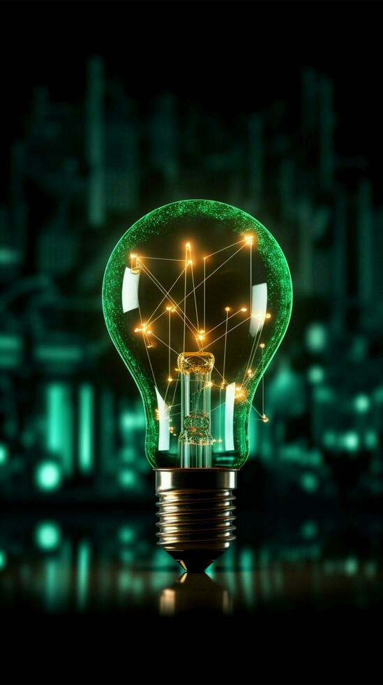 Light bulb with green bullish graphs, line chart, Investment idea concept Vertical Mobile Wallpaper AI Generated photo