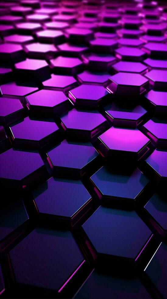Purple Luminous Hexagons on Mysterious Dark Background Vertical Mobile Wallpaper AI Generated photo