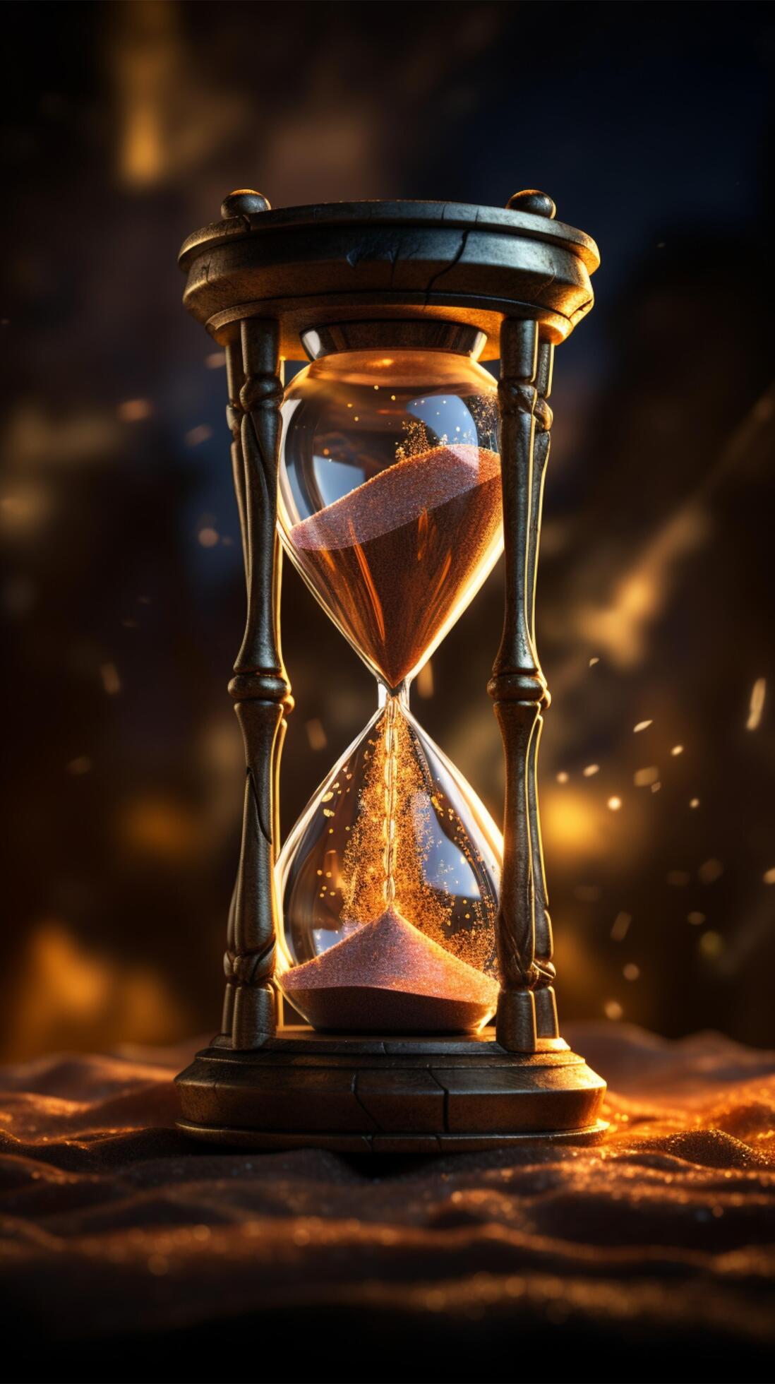 Sands of Time in Glowing Hourglass Vertical Mobile Wallpaper AI