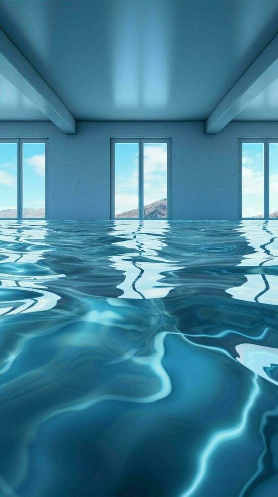 reluciente azul agua superficie en vacío habitación vertical móvil fondo de pantalla ai generado foto