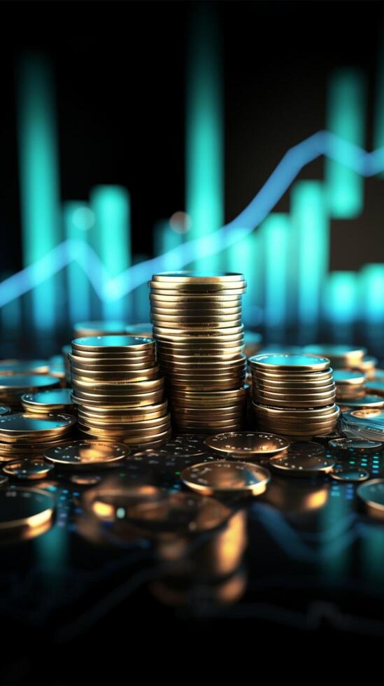 Blue money business graph finance chart diagram on economy 3d coin