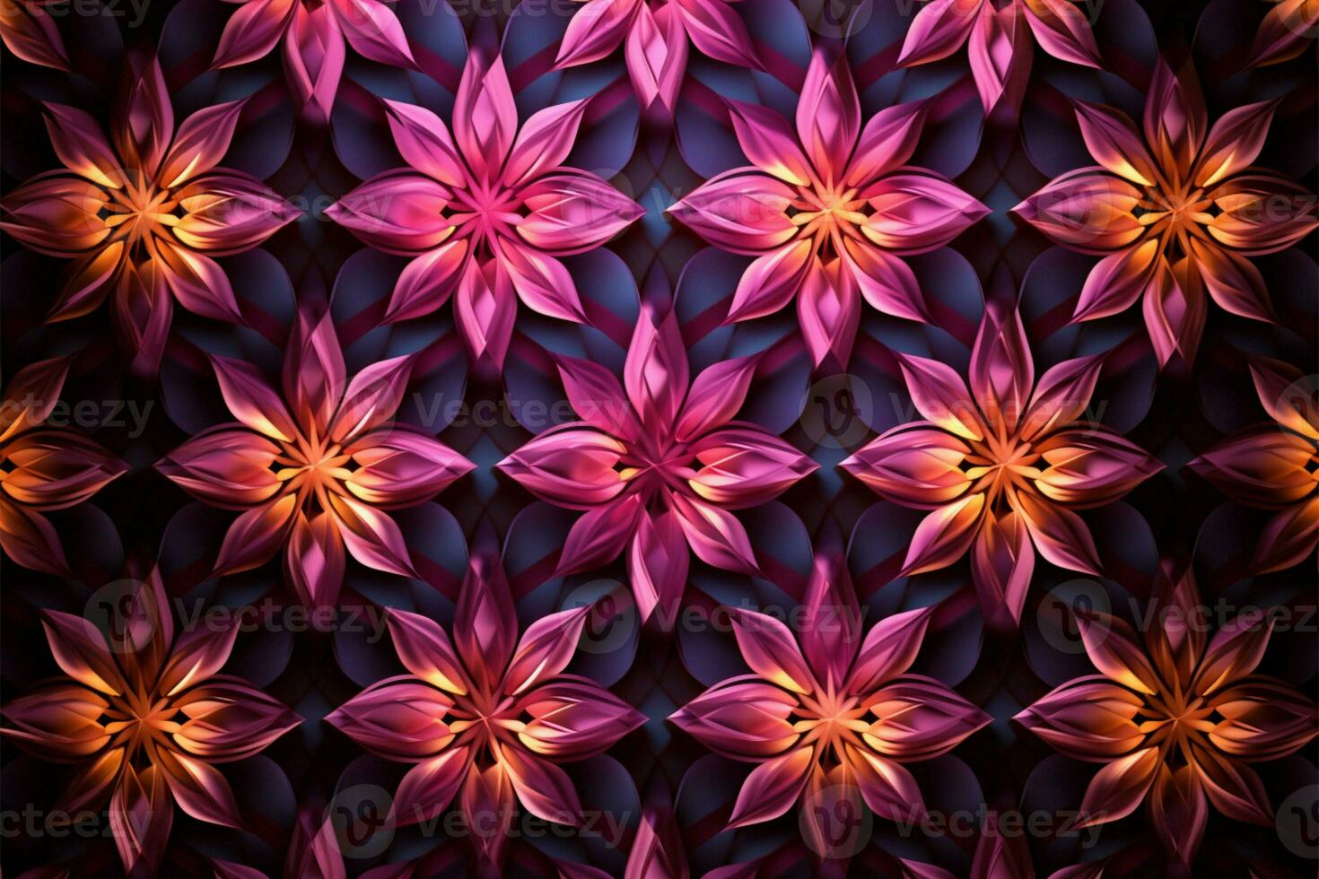 Geometric flowers create a mesmerizing pattern on a line art background AI Generated photo