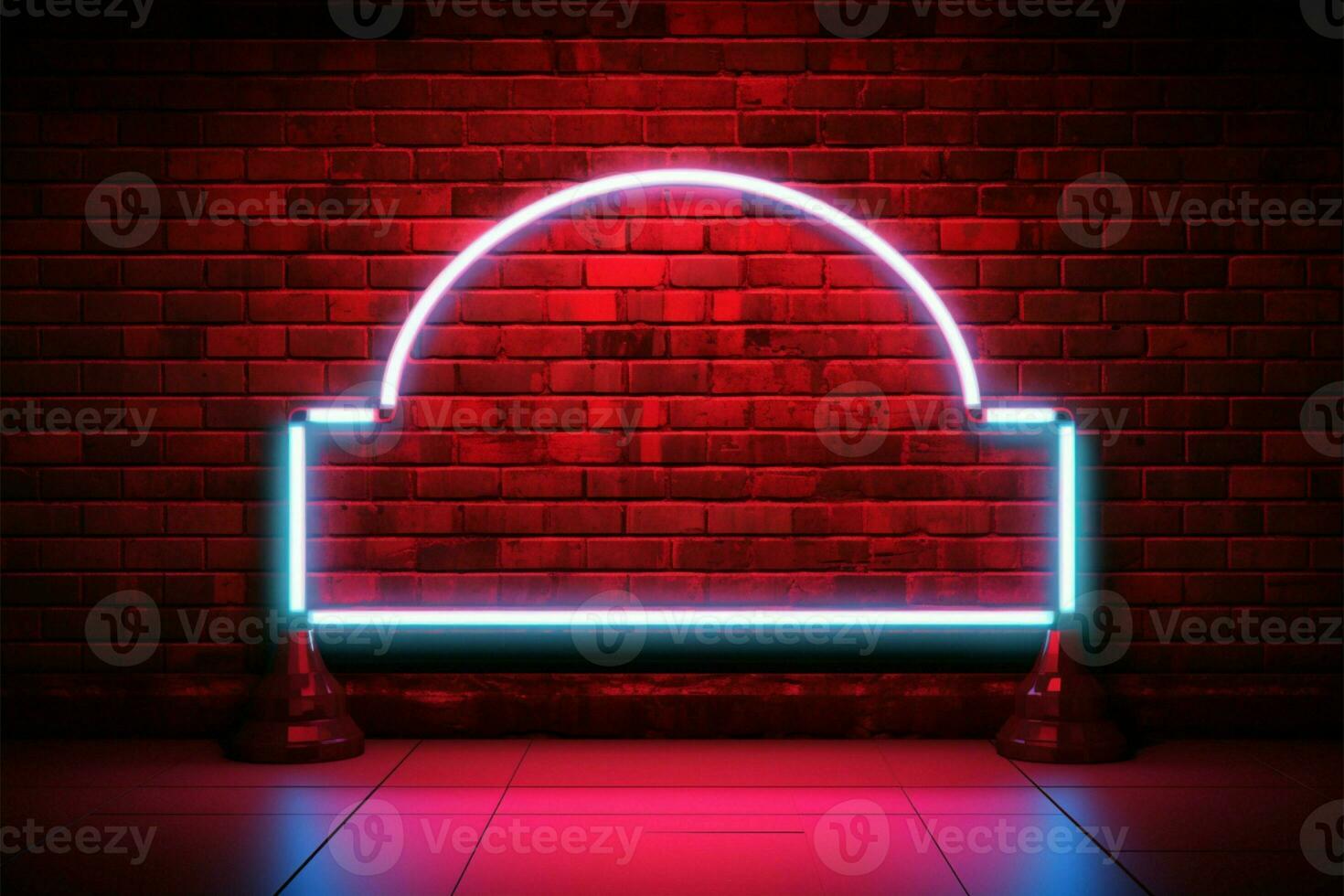 Vintage vibe Neon square frame adorns a brick wall billboard AI Generated photo