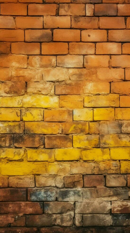 Old and weathered grungy yellow and red brick wall as seamless pattern texture background Vertical Mobile Wallpaper AI Generated photo