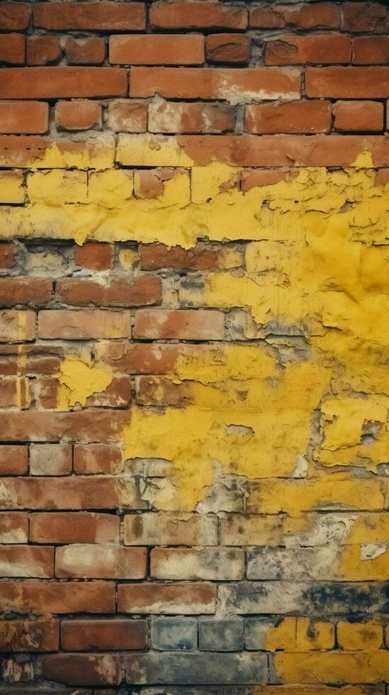 Old and weathered yellow and red brick wall, seamless pattern backdrop Vertical Mobile Wallpaper AI Generated photo