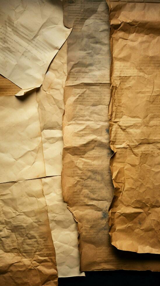 antiguo papel hojas textura con oscuro bordes vertical móvil fondo de pantalla ai generado foto