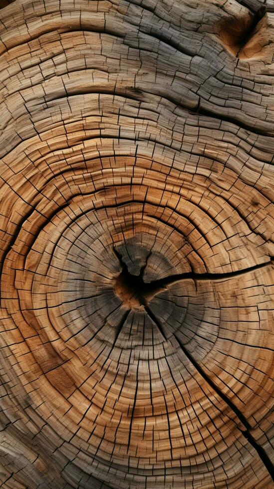 orgánico antecedentes con el archivo de texturizado ladrar madera vertical móvil fondo de pantalla ai generado foto