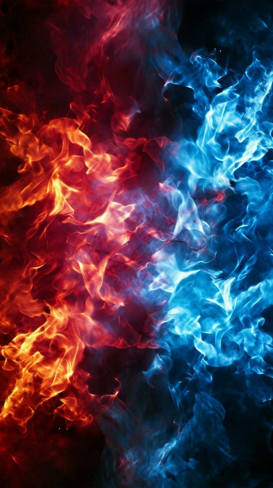 Red and blue fire on balck background Vertical Mobile Wallpaper AI Generated photo