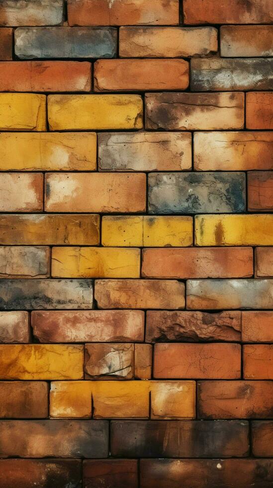Seamless pattern texture background with an aged yellow and red brick wall Vertical Mobile Wallpaper AI Generated photo