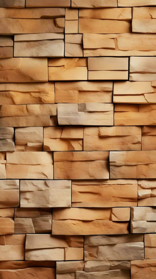 Seamless sandstone pattern adorns the textured stone wall brick background Vertical Mobile Wallpaper AI Generated photo