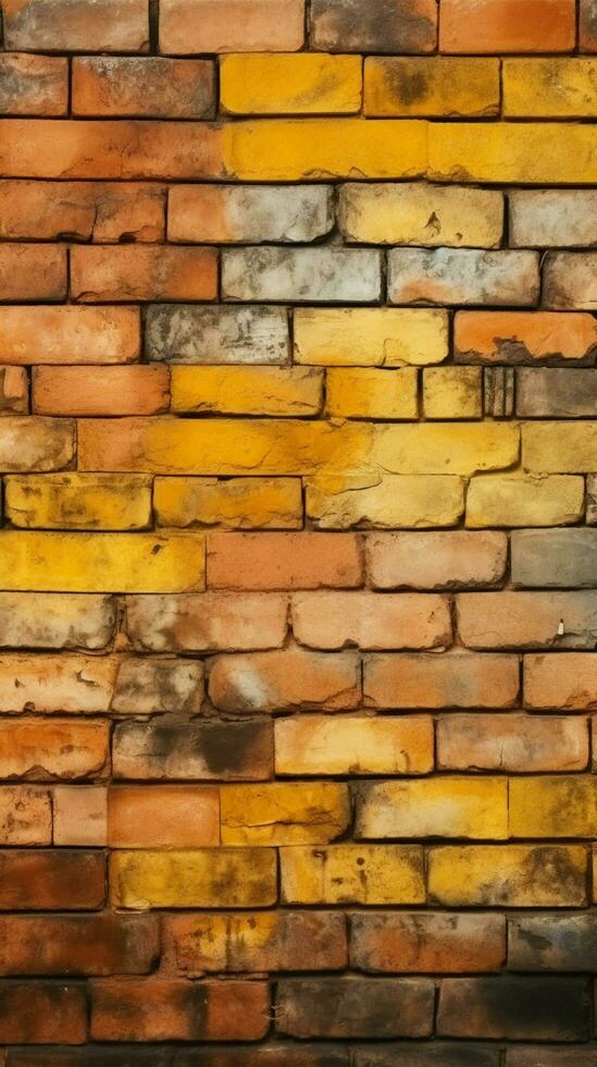 Aged yellow and red brick wall as a grungy seamless pattern texture Vertical Mobile Wallpaper AI Generated photo