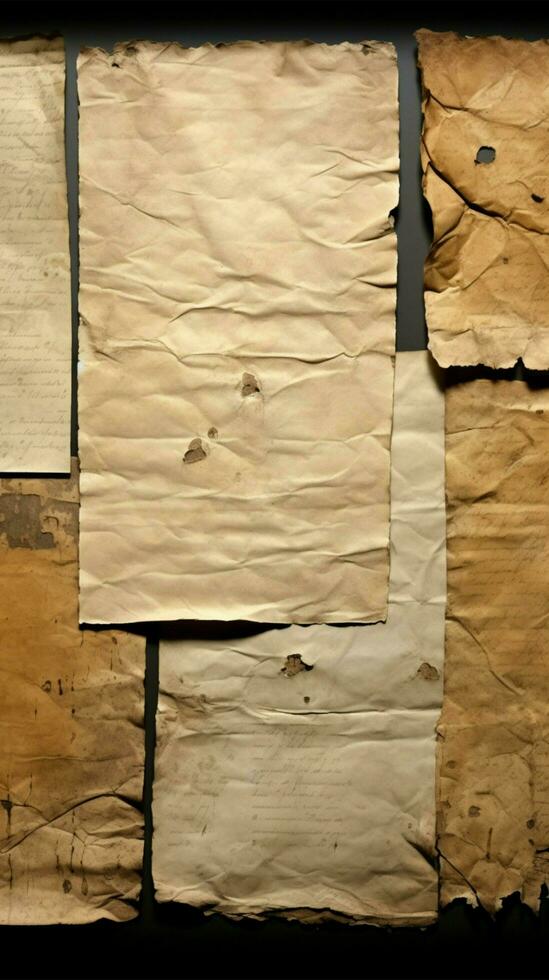 Antique paper sheets with worn edges and textured surface Vertical Mobile Wallpaper AI Generated photo