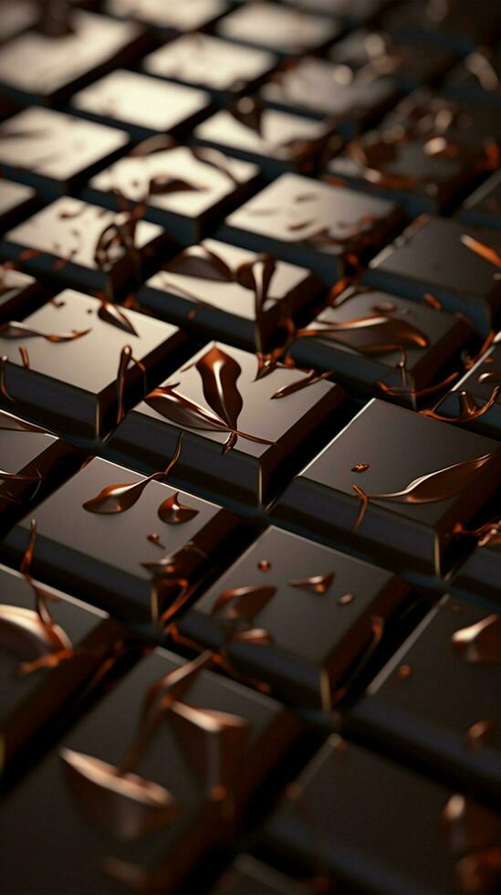 Close-up of dark chocolate bar tiles Vertical Mobile Wallpaper AI Generated photo
