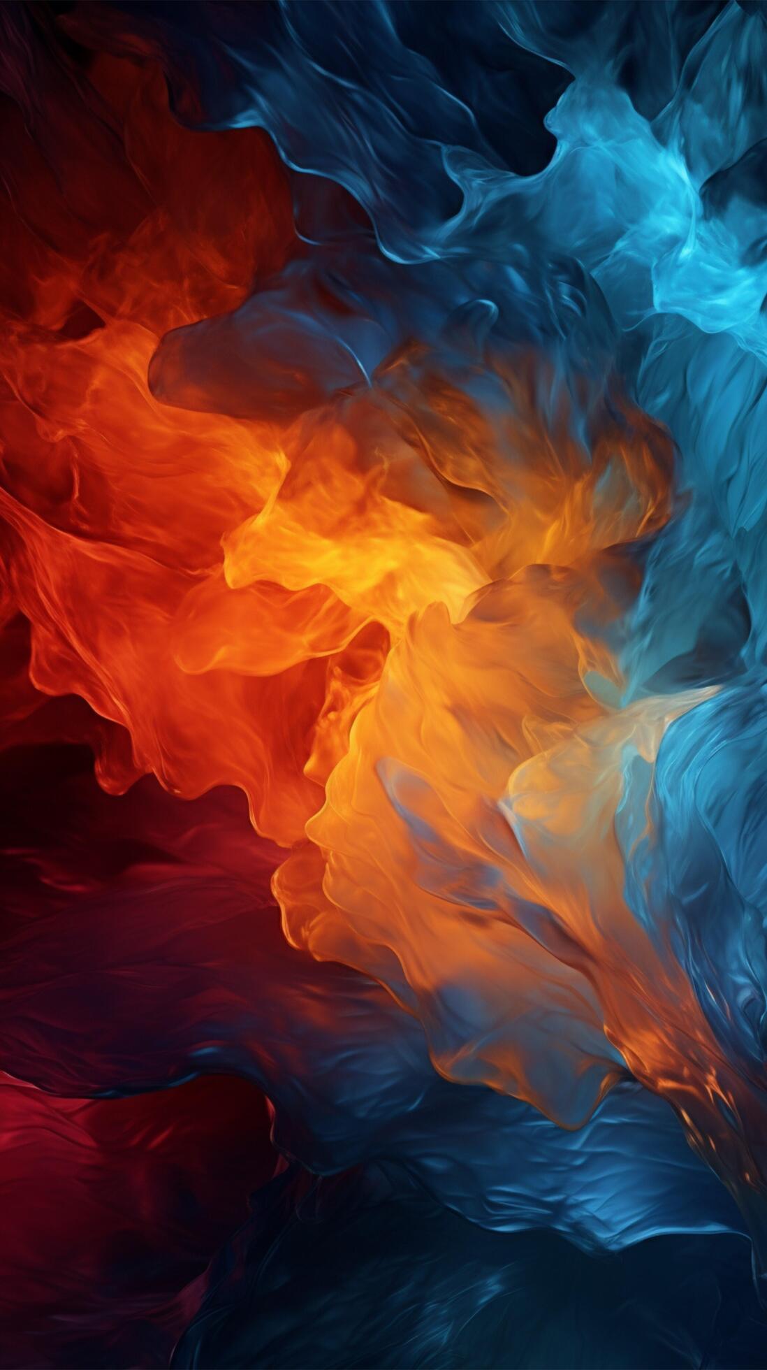 Contrasting fire and ice patterns mesmerize on a dark backdrop Vertical
