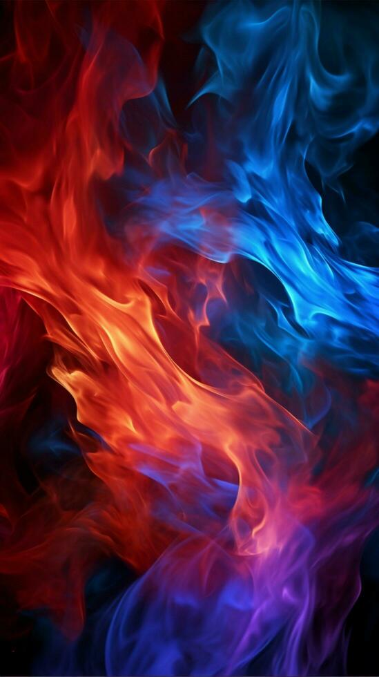 Dynamic red and blue flames dance against a black backdrop Vertical Mobile Wallpaper AI Generated photo