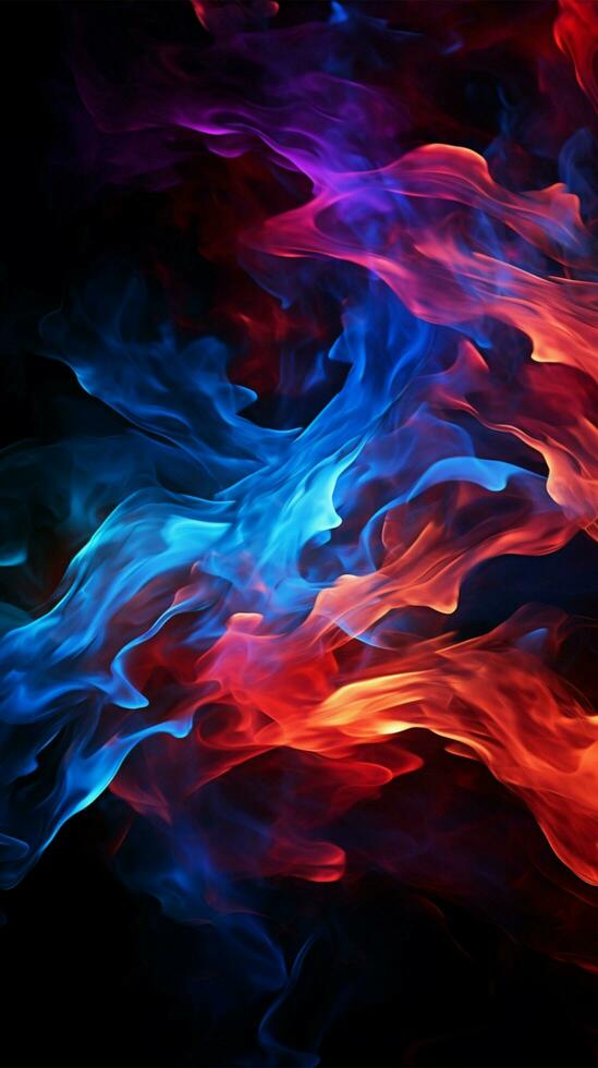 Dynamic red and blue flames dance against a black backdrop Vertical Mobile Wallpaper AI Generated photo