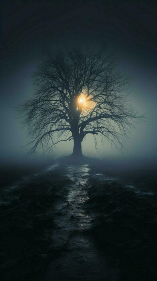 Eerie fog stands alone against a black backdrop Vertical Mobile Wallpaper AI Generated photo