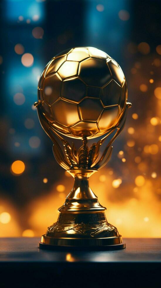 Golden trophy, symbol of success and achievement, on champion background Vertical Mobile Wallpaper AI Generated photo