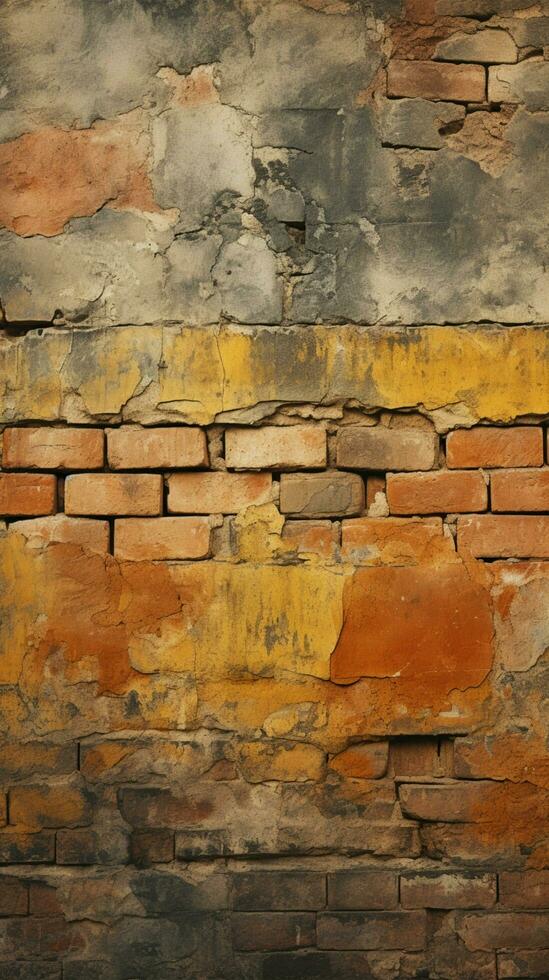 Grungy seamless pattern texture featuring an aged yellow and red brick wall Vertical Mobile Wallpaper AI Generated photo