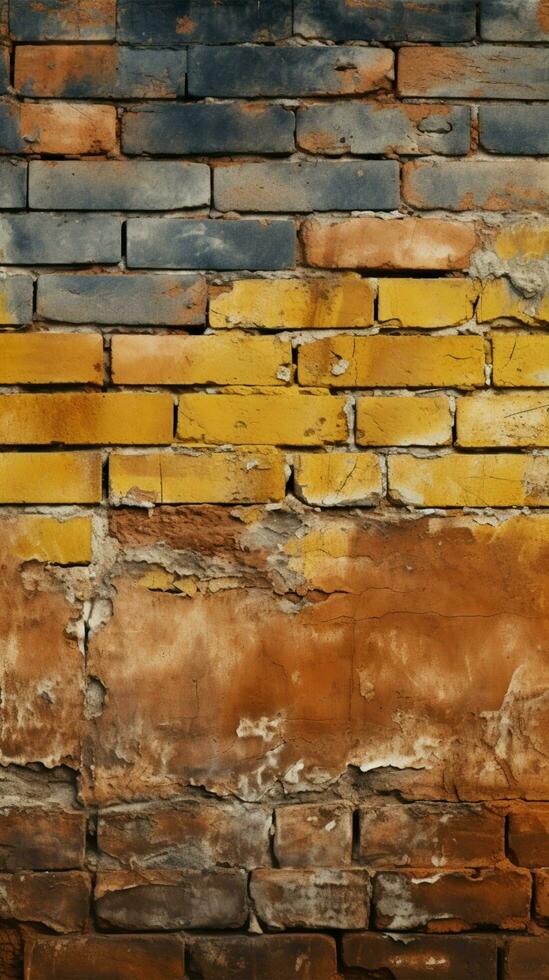 Grungy seamless pattern texture featuring an aged yellow and red brick wall Vertical Mobile Wallpaper AI Generated photo