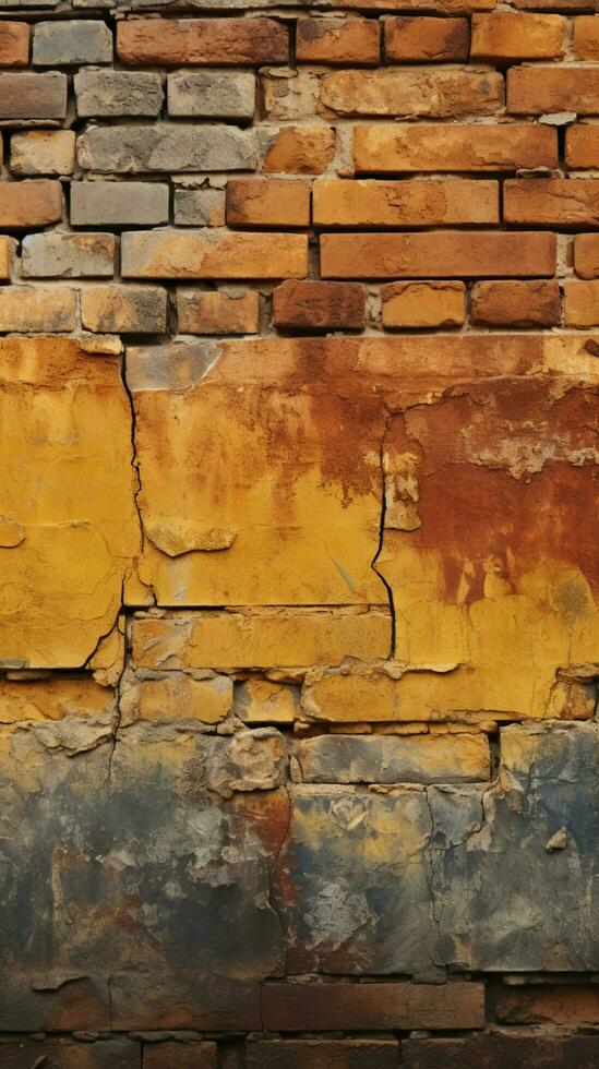 Grungy seamless pattern texture featuring an aged yellow and red brick wall Vertical Mobile Wallpaper AI Generated photo
