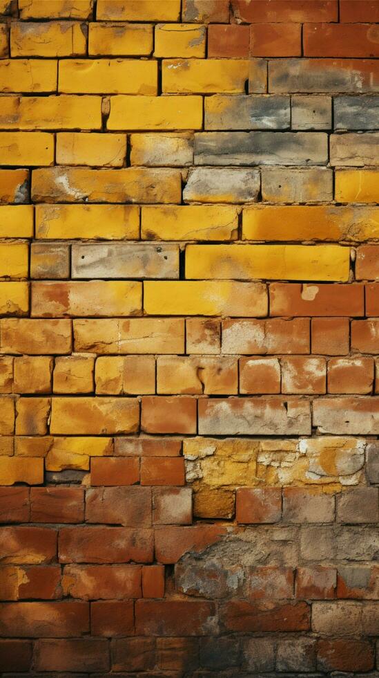 Grungy yellow and red brick wall as a seamless pattern background Vertical Mobile Wallpaper AI Generated photo