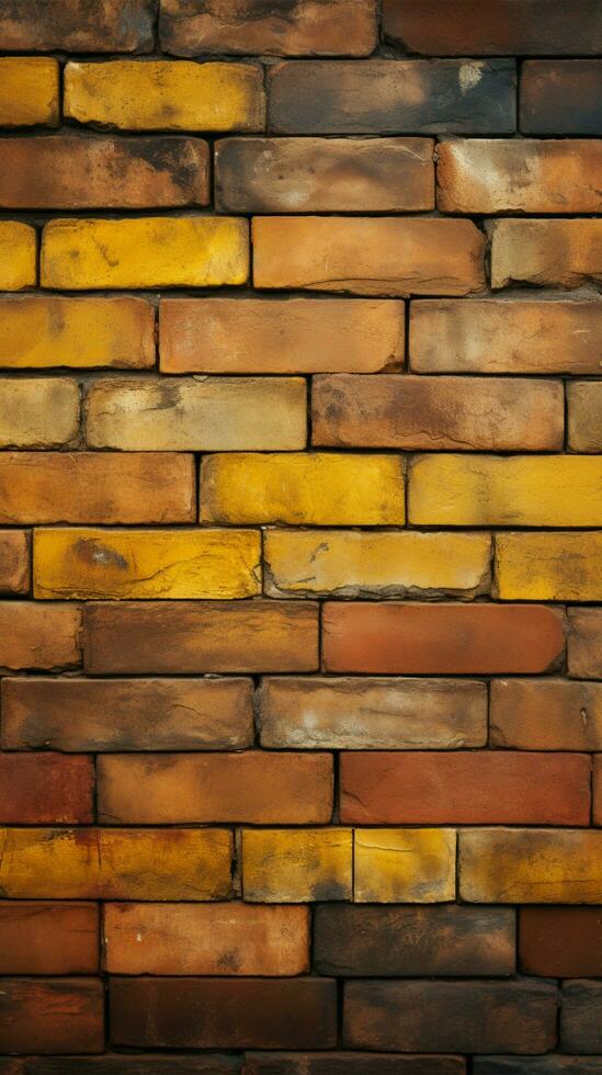 Grungy yellow and red brick wall as a seamless pattern background Vertical Mobile Wallpaper AI Generated photo