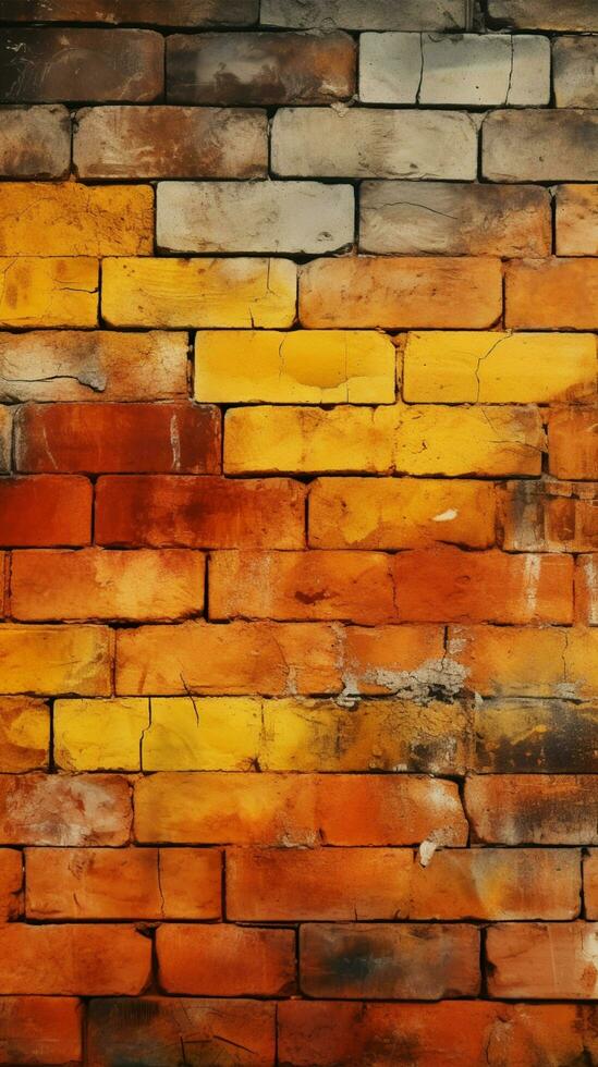 Grungy yellow and red brick wall as a seamless pattern background Vertical Mobile Wallpaper AI Generated photo