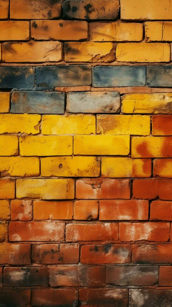 Grungy yellow and red brick wall as a seamless pattern background Vertical Mobile Wallpaper AI Generated photo