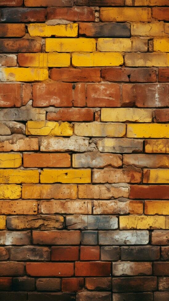 Grungy yellow and red brick wall as a seamless pattern background Vertical Mobile Wallpaper AI Generated photo