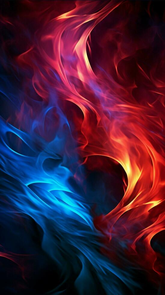 Intertwining red and blue flames mesmerize on a dark background Vertical Mobile Wallpaper AI Generated photo