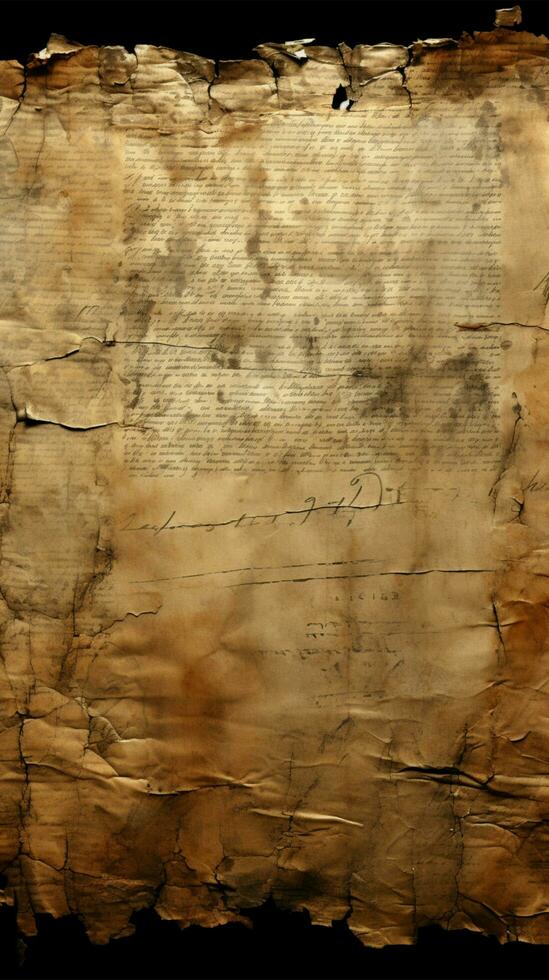 Aged manuscript texture with weathered, shadowy edges Vertical Mobile Wallpaper AI Generated photo