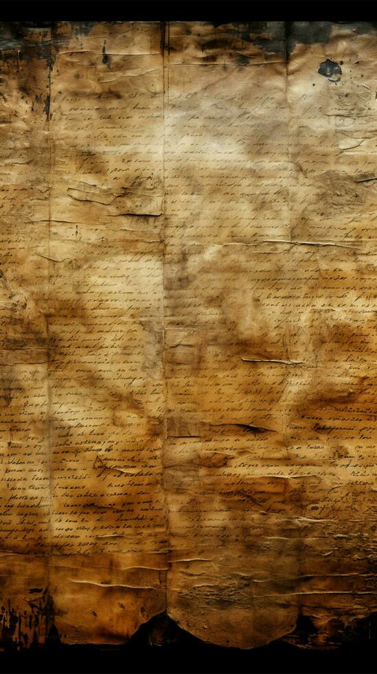 Aged manuscript texture with weathered, shadowy edges Vertical Mobile Wallpaper AI Generated photo