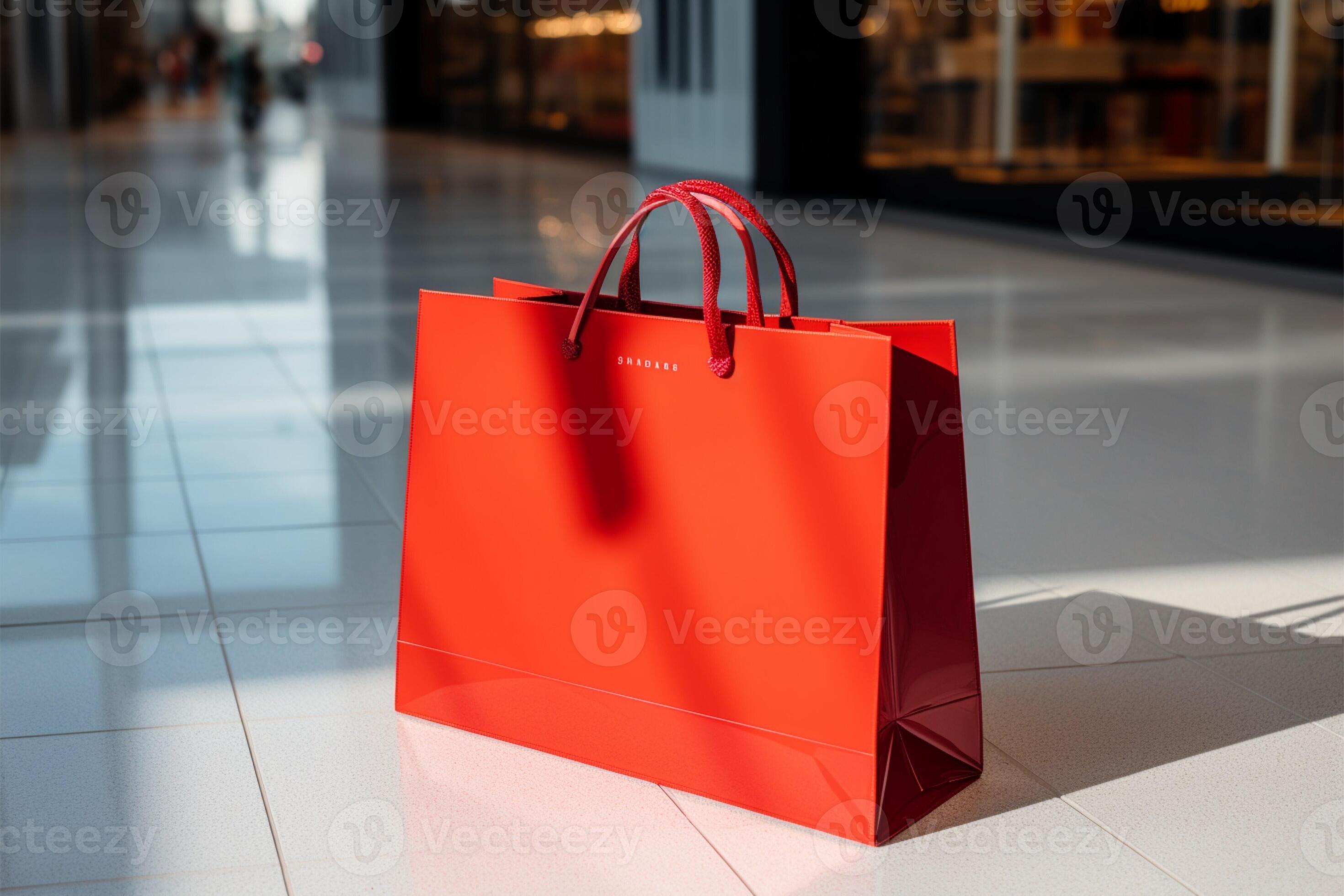 Vibrant red shopping bags placed neatly on the boutiques floor AI