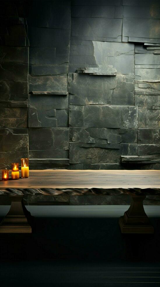 Abandoned surface, dark marble, ebony countertop, on dim wall backdrop Vertical Mobile Wallpaper AI Generated photo