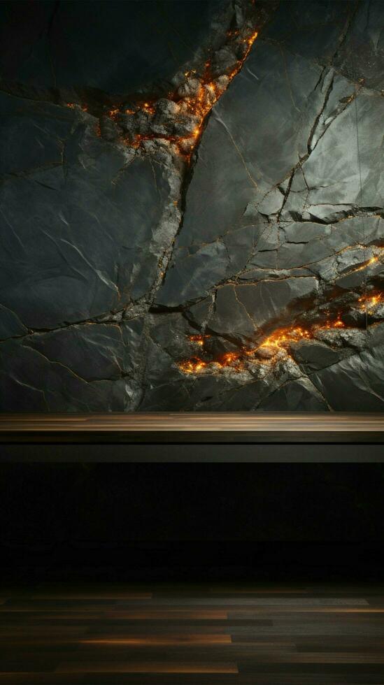 Abandoned surface, dark marble, ebony countertop, on dim wall backdrop Vertical Mobile Wallpaper AI Generated photo
