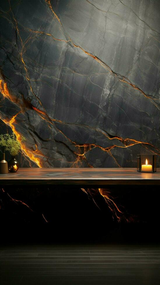 Abandoned surface, dark marble, ebony countertop, on dim wall backdrop Vertical Mobile Wallpaper AI Generated photo