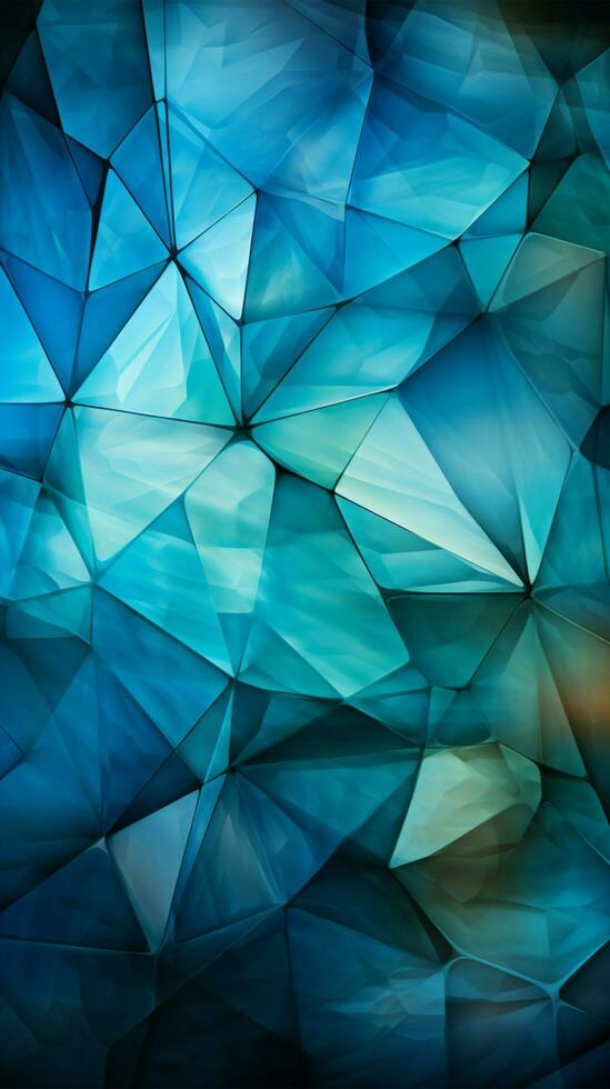 Abstract triangles harmonize blue, green, white, and lively cyan, a visual spectacle Vertical Mobile Wallpaper AI Generated photo