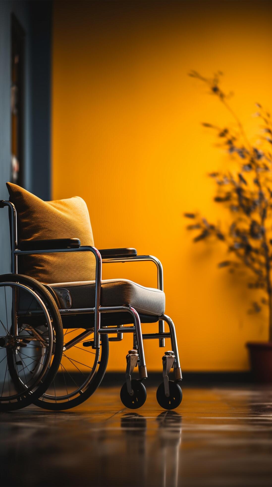 Close up wheelchair bound man holds hands on wheels, embodying