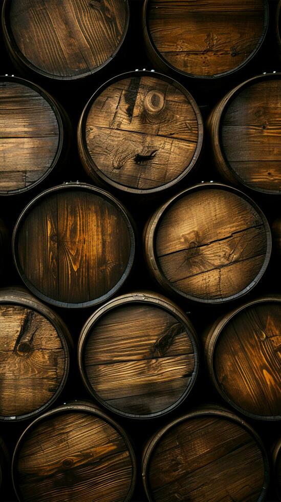 Detailed shot of wooden barrels texture, an authentic and rustic