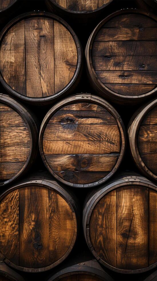 Detailed shot of wooden barrels texture, an authentic and rustic