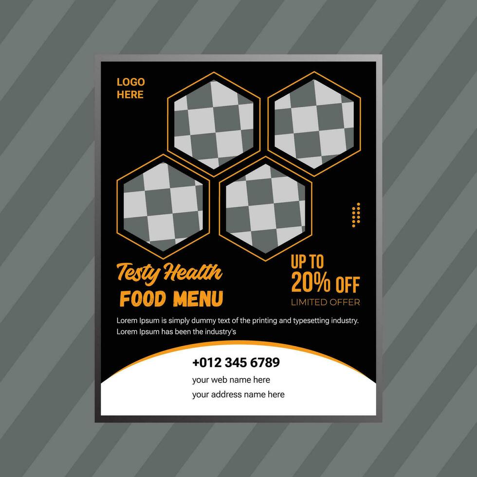 Fast Food Flyer Design Template cooking, cafe, and restaurant menu, food ordering, junk food. Pizza, Burger, French fries menu template design vector