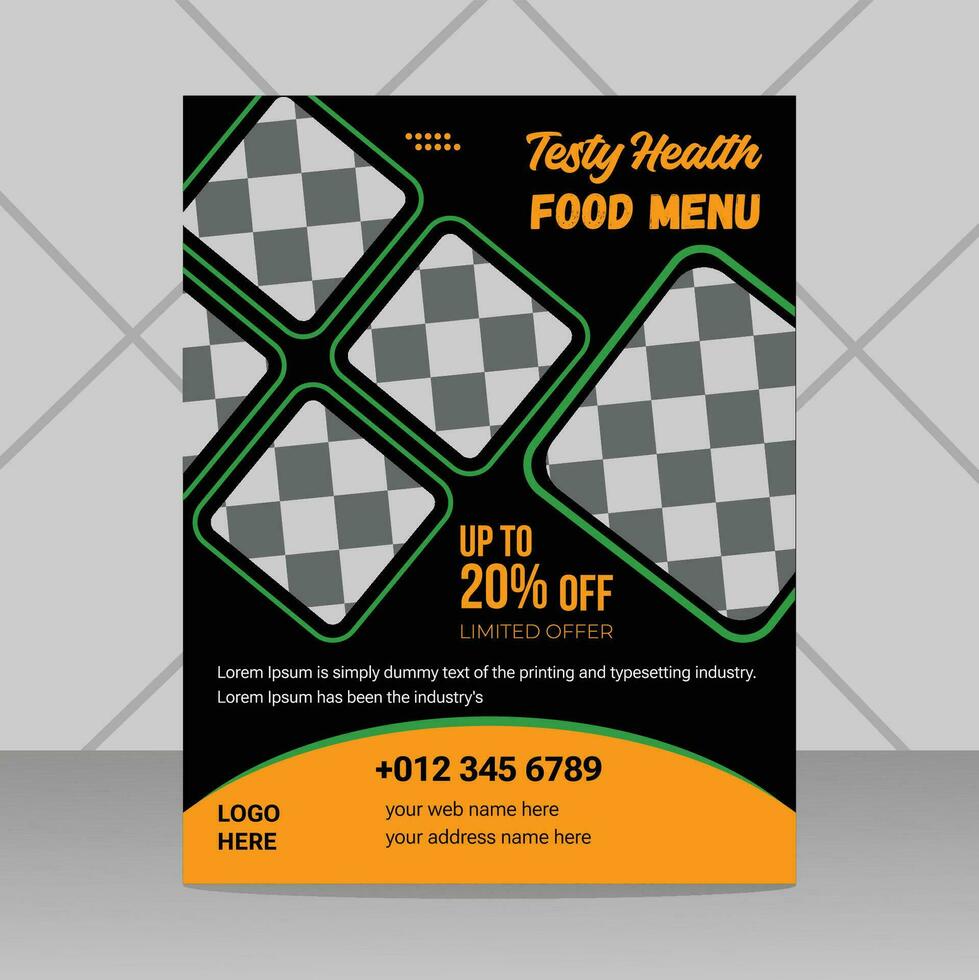 Fast Food Flyer Design Template cooking, cafe, and restaurant menu, food ordering, junk food. Pizza, Burger, French fries menu template design vector