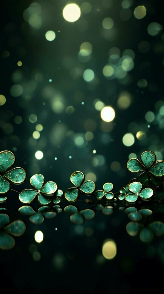 Joyful decoration backdrop for St Patricks Day, crafted from shimmering green glitter paper Vertical Mobile Wallpaper AI Generated photo