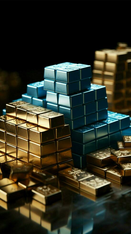 Metallic market Silver bars, stock graph on blue backdrop, capturing commodities investment synergy Vertical Mobile Wallpaper AI Generated photo