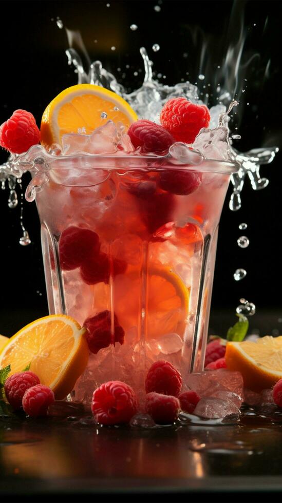 Plastic cup wonders, frozen fruit slush, bursting hues Chill in every sip Vertical Mobile Wallpaper AI Generated photo