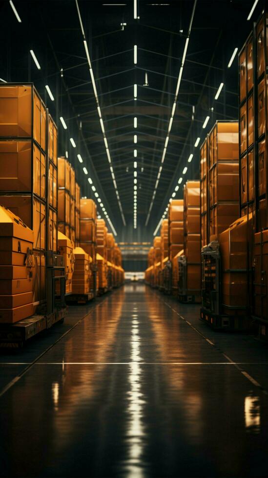 Shipment nexus Immense warehouse supports global trade with storage and distribution Vertical Mobile Wallpaper AI Generated photo